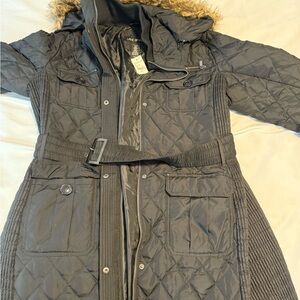 NWT Lane Bryant Black Quilted Jacket with Fur Trim 18/20